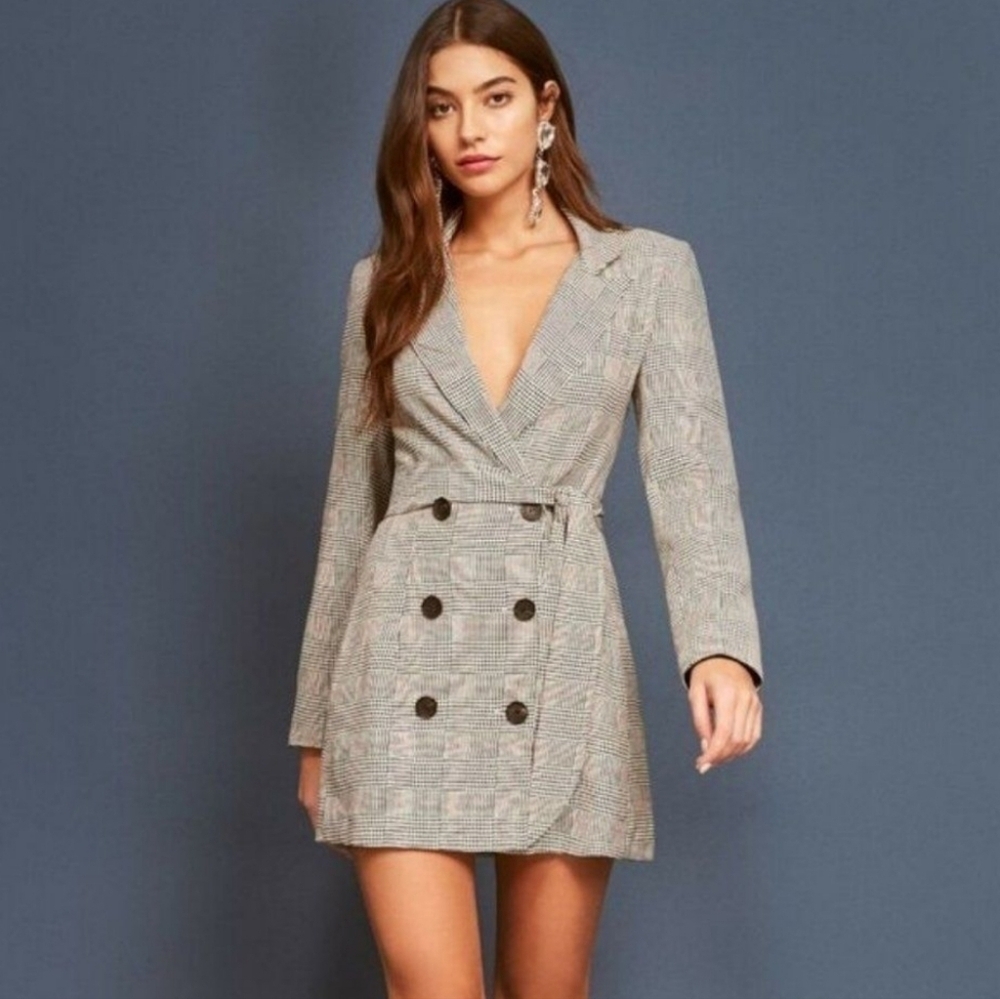 Reformation Cole Washington plaid double-breasted blazer dress Small NWOT